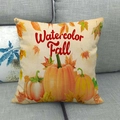 Linen decorative pillow cover with watercolor pumpkin and maple leaf fall pattern - 18x18 Inch / Pumpkin Red Orange Maple Leaf (Watercolor Fall)