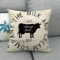 Vintage linen cushion cover featuring black cow silhouette and retro farm milk company print - Black Cow Pattern (1) / 18x18 Inch