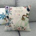 Close-up of linen cushion cover featuring pastel pumpkins and floral fall motives - 18x18 Inch / Light Green Pumpkin Pink Purple Floral (FALL MOTIVE)