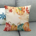 Close-up of textured linen pillowcase with watercolor pumpkins and autumn berries design - 18x18 Inch / Colorful Pumpkin Berry Combo