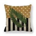 Federa per cuscino in lino con foglia di palma tropicale e motivo geometrico a righe - Stile Foglia di Palma (1) / 45x45cm