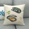 Linen cushion cover with watercolor butterfly and bee patterns on a beige sofa - 45x45cm / Oysters and White Wine Seafood