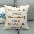 Square linen pillow cover with bohemian arrows and Joshua 24:15 scripture print - 18x18 Inch / Joshua 24-15 Bible Verse Arrow