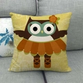 Cartoon owl linen pillowcase on a grey sofa, featuring a cute owl in an orange ballet skirt - 18x18 Inch / Skirted Ballet Owl Style (30)
