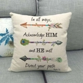 Tribal arrow linen pillow cover with Proverbs 3:6 bible verse on beige fabric - 18x18 Inch / Proverbs 3-6 Bible Verse Boho Arrow