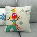 Detail of Christmas owl and reindeer illustration on a linen square throw pillow cover - Merry Christmas Stacked Reindeer Owl (12) / 45x45cm