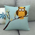 Cartoon owl print linen throw pillow cover on grey sofa for home decor, 45x45cm - Bright Yellow Owl Style(2) / 18x18 Inch