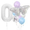 Silver butterfly and number 0 foil balloon set with colorful pearlescent sequins - Silver Butterfly Number 0