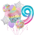 Number 9 birthday balloon set with cupcake and colorful star pattern decorations - Starry Sky Number Set 9