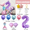 33pcs mermaid theme balloon set with purple number 2 and shell foil balloons - Mermaid Number 2 Style