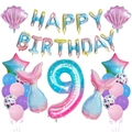 Meerjungfrau 9. Geburtstag Luftballon-Set mit Farbverlauf Zahl 9 und bunten Muschelformen - Nummer 9 Meerjungfrau Thema Set (5099668407942)