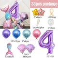 33pcs Mermaid Party Balloon Set with Purple Number 4 Foil and Seashell Decor - Mermaid Number 4 Style
