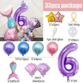 33-piece mermaid party balloon set with 32 inch purple number 6 and seashell foil - Mermaid Number 6 Style