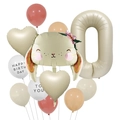 Set di palloncini compleanno con coniglietto della giungla e grande numero 0 caramello - Coniglio e Numero 0