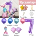 33-piece mermaid party balloon set featuring a large 32-inch purple number 7 foil balloon - Mermaid Number 7 Style