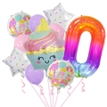 Rainbow gradient number 0 balloon set with smiling cupcake and ice cream balloons - Jelly Number Set 0
