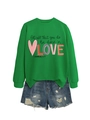 Detail of green long sleeve sweatshirt with Let All That You Do Be Done In Love print - S / Grass Green Sweatshirt (Black Pattern)