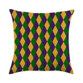 Fodera per cuscino quadrata in lino con motivo geometrico a rombi viola, verdi e dorati - Stile Motivo Arlecchino Tricolore Stile Mardi Gras (12)