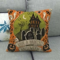 Halloween throw pillow cover featuring vintage cemetery and haunted castle illustrations - 18x18 Inch / Vintage Cemetery Castle Illustration Style (10)