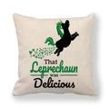 Detail of St. Patrick's Day linen pillowcase with black unicorn and shamrock pattern - 18x18 Inch / Funny Unicorn Humor Style (12)