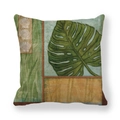 Federa per cuscino in lino retrò con foglia di monstera verde e decorazioni con conchiglie - Taglia unica / Motivo Monstera Conchiglia (Ym060-2)