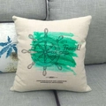 Linen square pillow with nautical helm print and green watercolor on a grey sofa - Light Green Watercolor Helm Style (3) / 18x18 Inch