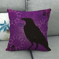 Halloween pillow cover featuring black raven and purple gothic eye motifs on a gray sofa - 18x18 Inch / Purple Mandala Raven Style (12)