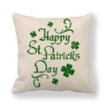 Funda de cojín de lino para San Patricio con texto festivo y tréboles verdes bordados - Estilo de Saludo de Felices Fiestas (3)