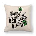 Linen Saint Patrick's Day pillow cover with Happy St. Patrick's Day text and clover print - Shamrock Happy Print Style (9)