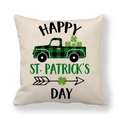 Linen St. Patrick's Day pillow cover with plaid truck and green clovers design - Black and Green Plaid Truck Style (17)