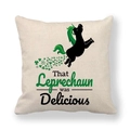 Linen St. Patrick's Day pillow cover with funny unicorn and green clover print - Funny Unicorn Humor Style (12)