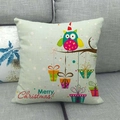 Mint green linen pillowcase with festive Christmas owl and gift boxes pattern - Merry Christmas Mint Green Owl (3) / 45x45cm