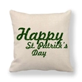 Funda de cojín de lino para San Patricio con texto Happy St. Patrick's Day y diseño de trébol - Estilo de Letras Artísticas (1)