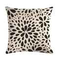Detail of square linen pillowcase featuring black abstract droplet floral patterns - 18x18 Inch / Abstract Radial Floral Pattern (1) / Beige