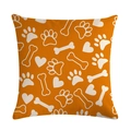 Detailed texture of orange linen pillowcase with white dog paw and bone patterns - 18x18 Inch / Orange Paw Bone Heart Pattern (2) / Orange