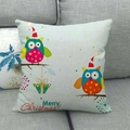 Blue Christmas linen pillowcase with cute cartoon owls and Merry Christmas greeting - Merry Christmas Light Blue Two Owls (4) / 45x45cm