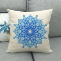 Linen pillow cover with blue mandala geometric floral pattern on beige fabric - Light Blue Mandala Pattern (2) / 45x45cm