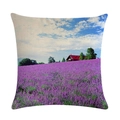 Housse de coussin en lin avec imprimé champ de lavande violette et paysage rustique - 45x45cm / Maison au Toit Rouge dans le Champ de Lavande (3)