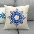 Linen pillow cover with blue mandala geometric pattern on a gray fabric sofa - Purple Blue Mandala Pattern (3) / 45x45cm