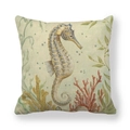 Linen cushion cover featuring watercolor seahorse with coral and seaweed on white background - 45x45cm / Soft Toned Seahorse Style (3)