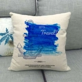 Linen anchor print cushion cover with blue watercolor and Let's Travel text on sofa - Blue Watercolor Anchor Style (4) / 18x18 Inch