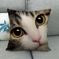Detailed macro view of 3D realistic tabby cat print on a square linen pillowcase - Realistic Tabby Cat (5) / 18x18 Inch