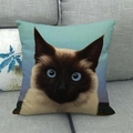 Close-up of linen pillowcase featuring a Siamese cat print on a grey sofa - High Definition Siamese Cat (7) / 18x18 Inch