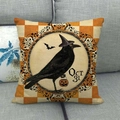 Halloween throw pillow cover with orange checkered pattern and crow in witch hat design - 18x18 Inch / Orange Yellow Checker Raven Style (17)