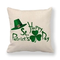 Linen St. Patrick's Day pillow cover with green leprechaun hat and shamrock print - Handwritten Holiday Style (5)