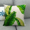 Close-up of tropical banana leaf print on textured linen fabric throw pillow cover - Plantain Leaf Style (5)