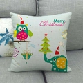 Cartoon owl Christmas pillow case with festive tree on rustic linen square cushion cover - Merry Christmas Elephant and Owl (7) / 45x45cm