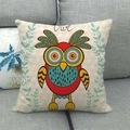 Cartoon owl linen throw pillow cover with yellow grid pattern on gray fabric sofa - 45x45cm / Colorful Block Owl Style (2)