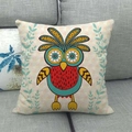 Linen cushion cover featuring a cartoon owl pattern on a grey sofa for home decor - 45x45cm / Rhombus Grid Background Owl Style (3)