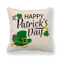 Linen St. Patrick's Day pillow cover with green hat, clover, and gold coin jar design - Pot of Gold and Hat Style (6)